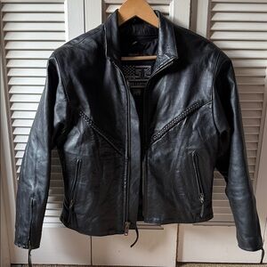 Black Leather Jacket with Braided Details
